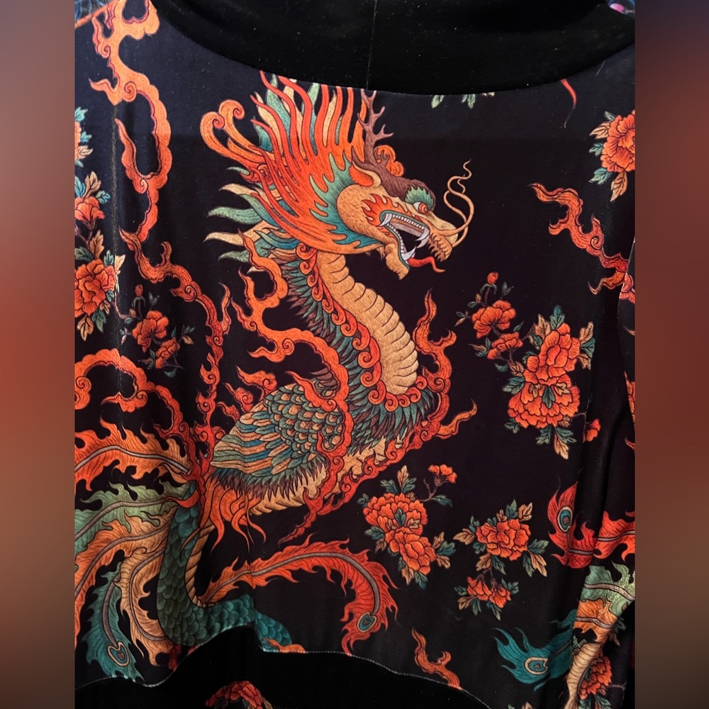 Blackmilk Velvet Dragon Print Robe Dress NWT XL - Picture 4 of 6
